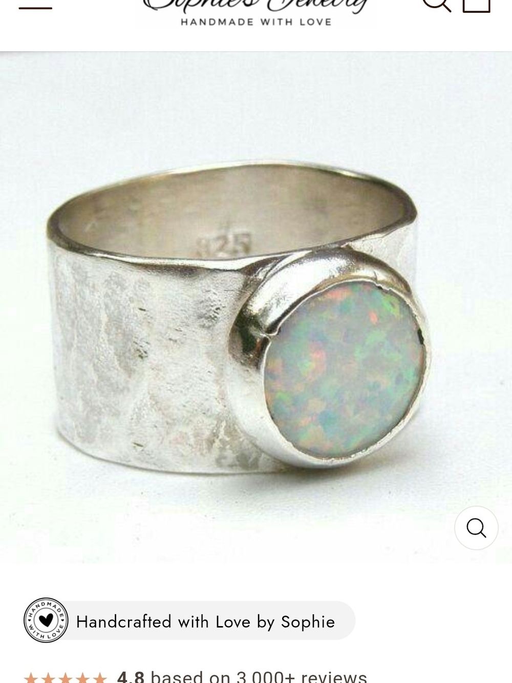 Source Unknown Silver Opal Ring with Iridescent White-Blue Opal
